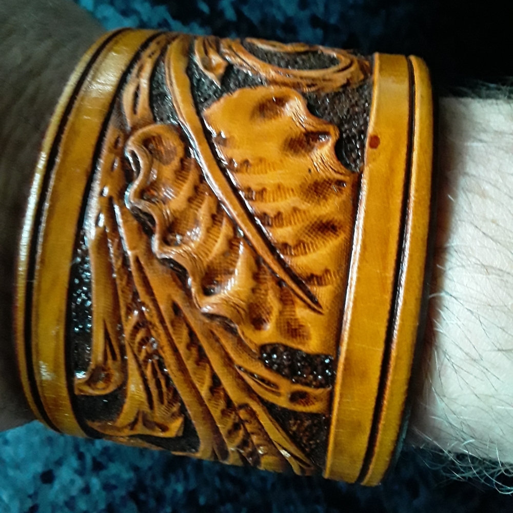 Hand Tooled Leather Cuff Bracelet